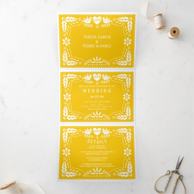 Invitation Trois Volets Pique-nique jaune inséparables mariage (Intérieur)