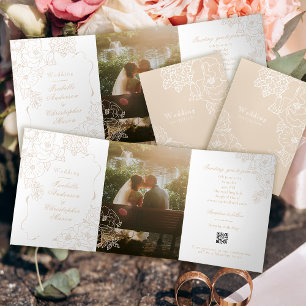 Invitation Trois Volets Pivoines de mariage romantiques délicates ivoire b