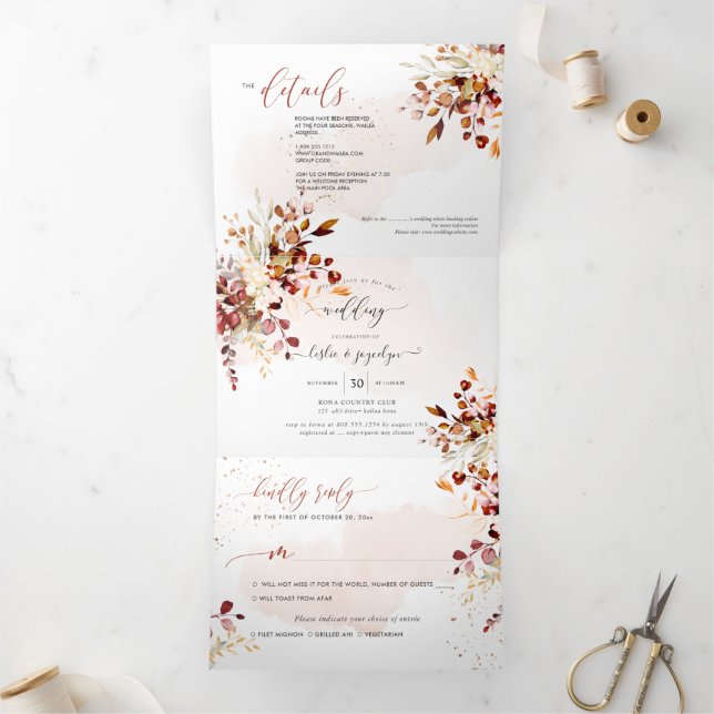 Invitation Trois Volets PixDezines Rustique Automne Eucalyptus (Intérieur)