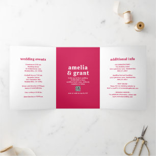 Invitation Trois Volets Police rétro rose chaud QR Code Photo Mariage mode