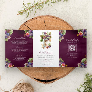 Invitation Trois Volets Pomme violette de prune rustique tout en un Mariag