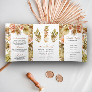 Invitation Trois Volets Pots de fleurs rustiques et terreux pour mariage b