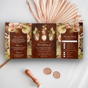 Invitation Trois Volets Pots Floraux Terres Cuites Palmier Séché Mariage T