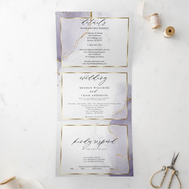 Invitation Trois Volets Pourpre Prune Poussiéreux (Intérieur)