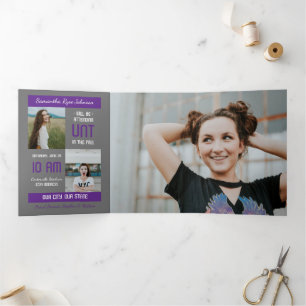 Invitation Trois Volets Purple Moderne Bloc 5-Photo Graduation
