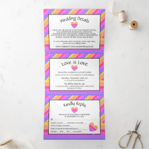 Invitation Trois Volets Rainbow Heart, Love is Love Mariage Suite