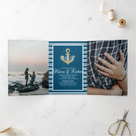 Invitation Trois Volets Rayures de feuille d'ancre marine nautique