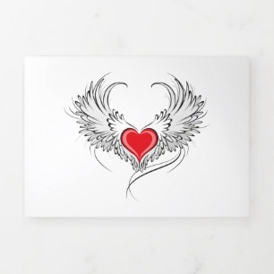 Invitation Trois Volets Red Angel Coeur avec ailes