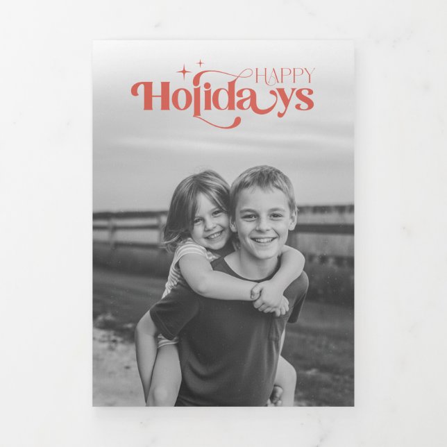 Invitation Trois Volets Retro Balck and White Photo Collage Christmas (Page de couverture)