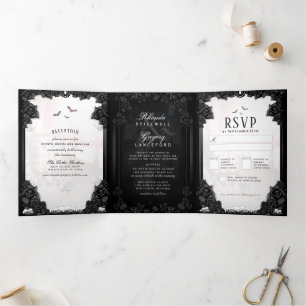 Invitation Trois Volets Romance gothique Halloween noir et blanc
