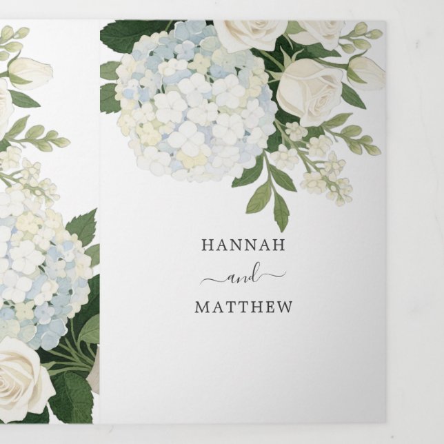 Invitation Trois Volets Romantique Blanc Hydrangea Rose Élégant mariage Tr (Page de couverture)