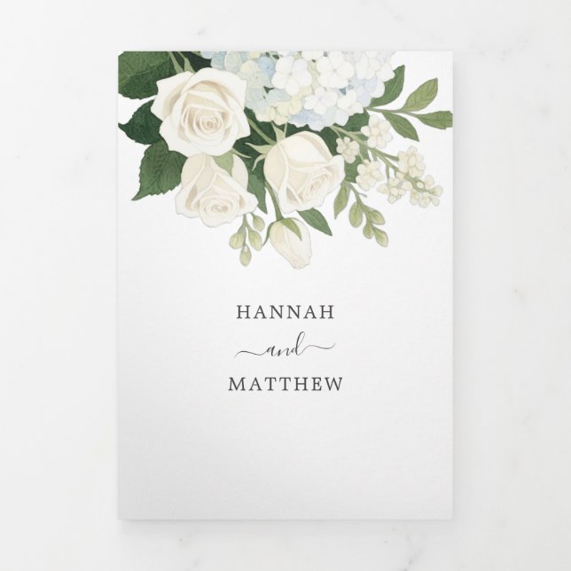 Invitation Trois Volets Romantique Blanc Hydrangea Rose Mariage élégant (Page de couverture)