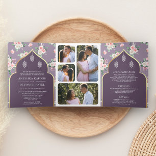 Invitation Trois Volets Rose Floral Pourpre Poussiéreux Robe Indienne De M