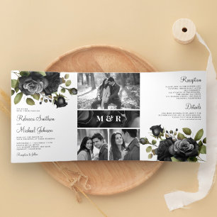 Invitation Trois Volets Rose noir photo collage Mariage blanc