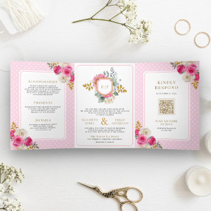 Invitation Trois Volets Roses floraux rose Fuchsia tout en un Mariage de c