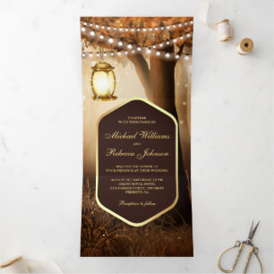 Invitation Trois Volets Rustic Automne Lampe d'arbre d'automne Mariage