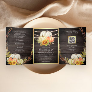 Invitation Trois Volets Rustic Grange Citrouille de tournesol QR Code Mari