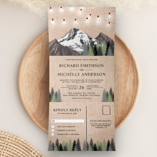 Invitation Trois Volets Rustique Burlap Mountain Forest String Mariage lég