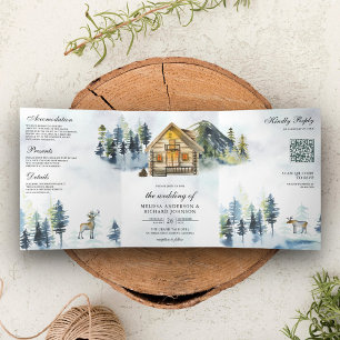 Invitation Trois Volets Rustique Cabine Lodge Mountain Forest Mariage de c