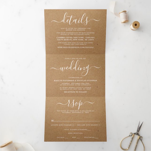 Invitation Trois Volets Rustique Country Kraft Simple Script Mariage Suite (Intérieur)