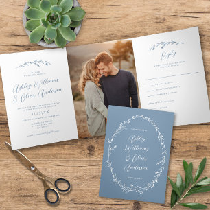 Invitation Trois Volets Rustique Dusty Fleur sauvage Boho Mariage photo