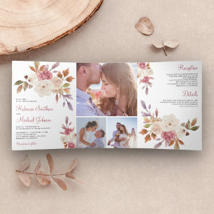 Invitation Trois Volets Rustique Dusty Rose rose et ivoire Mariage floral