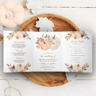 Invitation Trois Volets Rustique Earthy Dusty Pêcher Floral Citrouille Mar