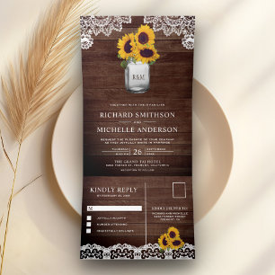 Invitation Trois Volets Rustique Grange Bois Sunflowers Mason Jar Mariage