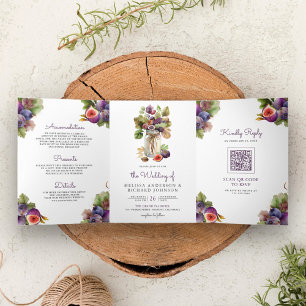 Invitation Trois Volets Rustique violet Fig tout en un Mariage de code QR