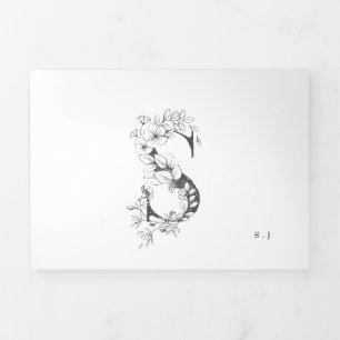 Invitation Trois Volets 'S' Monogramme Beau Mariage floral croisé