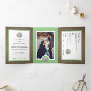 Invitation Trois Volets Sable Dollars & Burlap, Sage Beach Wedding Suite