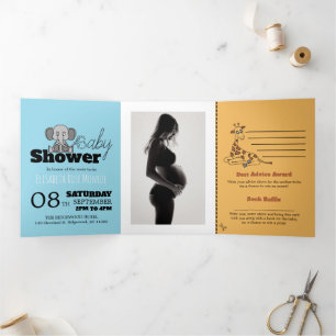 Invitation Trois Volets Safari Animaux, Suite Baby showers