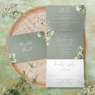 Invitation Trois Volets Sage Green Moderne Botanique Verdure Mariage photo