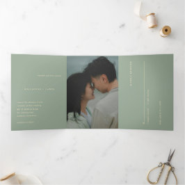 Invitation Trois Volets Sage Green Simple Photo Modern Wedding