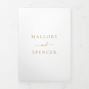 Invitation Trois Volets Simple Élégant Monogramme Photo Faux Gold Mariage