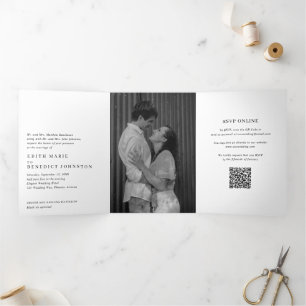 Invitation Trois Volets Simple Modern QR Code Photo Elegant Wedding