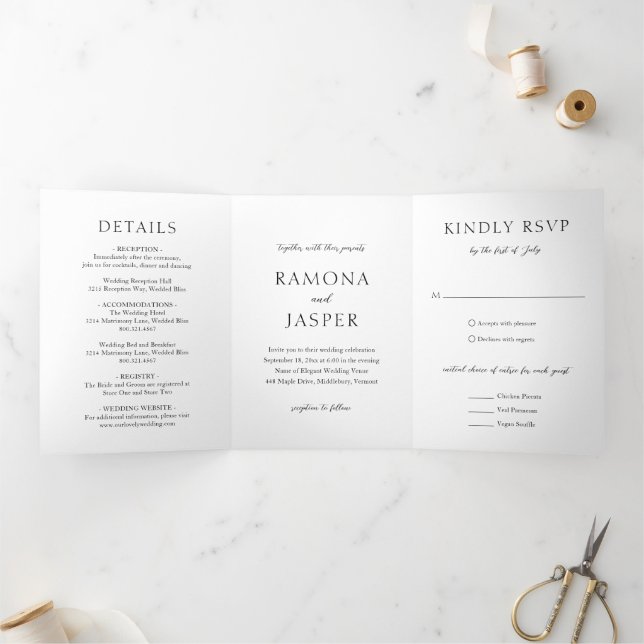 Invitation Trois Volets Simple noir et blanc Gras Mariage moderne (Intérieur)