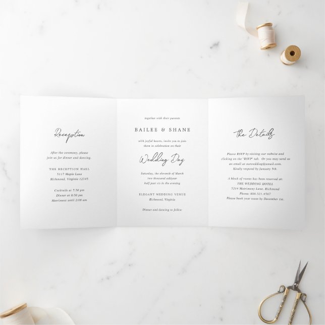 Invitation Trois Volets Simple noir et blanc Mariage moderne (Intérieur)