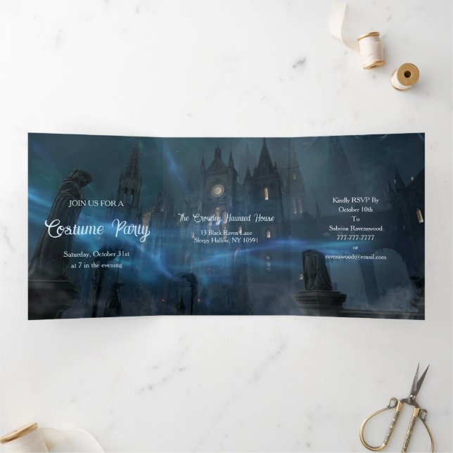 Invitation Trois Volets Soirée d'Halloween sombre et rêvée (Intérieur)