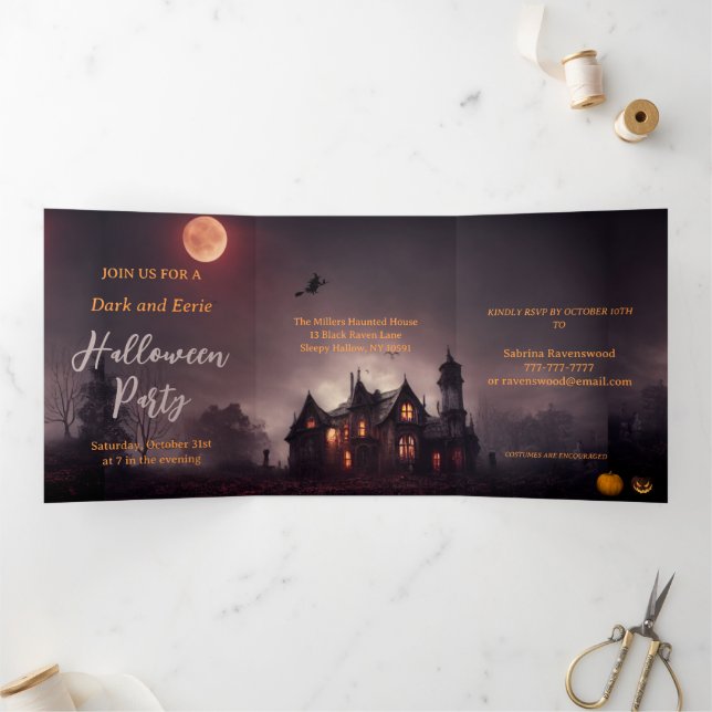 Invitation Trois Volets Sorcières Lair Halloween Party (Intérieur)