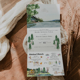Invitation Trois Volets Station de camping Lakeside   Mariage illustré
