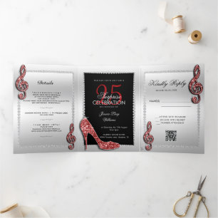 Invitation Trois Volets Stiletto, Photo, QR Code 25e anniversaire surprise