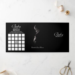 Invitation Trois Volets Suite Baby shower simple blanc et noir