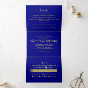Invitation Trois Volets Suite de Mariage rouge bleu marine moderne