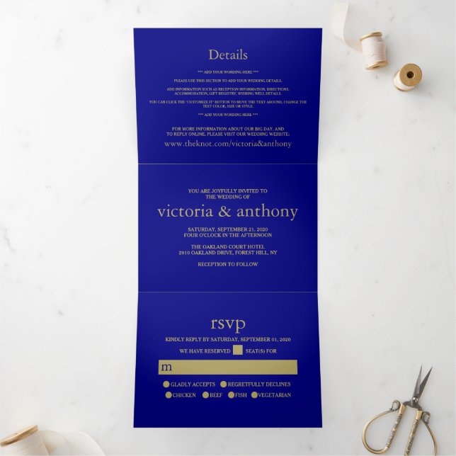 Invitation Trois Volets Suite de Mariage rouge bleu marine moderne (Intérieur)