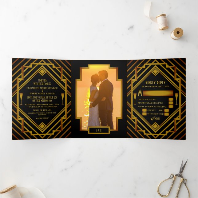 Invitation Trois Volets Suite Mariage Gold 2020 (Intérieur)