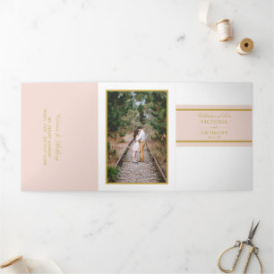Invitation Trois Volets Suite Mariage moderne Champagne Pink & Gold