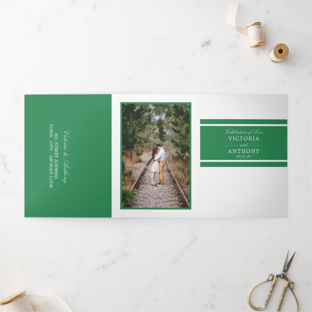 Invitation Trois Volets Suite Mariage moderne Sea Green (Extérieur)