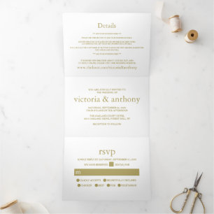 Invitation Trois Volets Suite moderne blanche et Mariage or