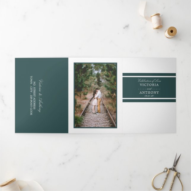 Invitation Trois Volets Suite moderne Mariage en ardoise foncée gris (Extérieur)